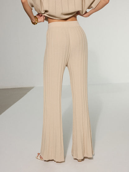 Textured Wool Blend Mid-Waist Flared Pants