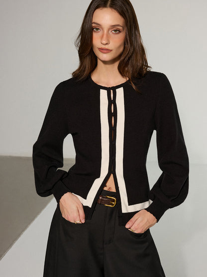 Contrast Trim Knitted Cardigan