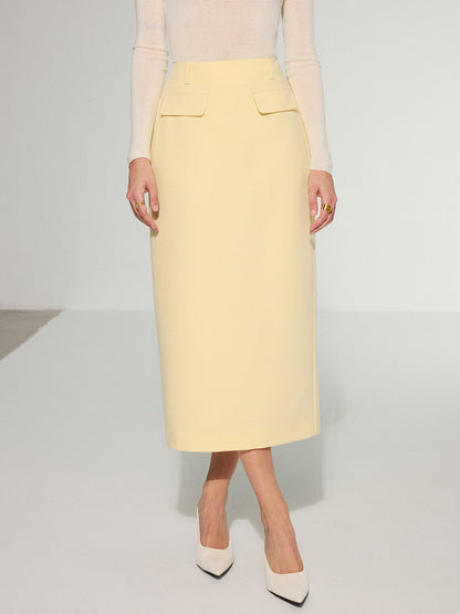 Decor Pocket Back Slit Midi Skirt