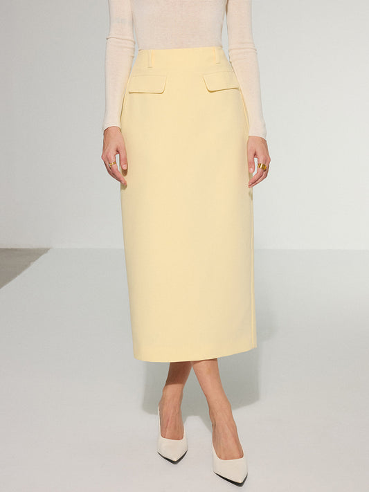 Decor Pocket Back Slit Midi Skirt