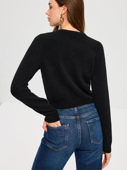 Wool Blend Metal Button Cardigan