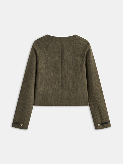 Cropped Jacket with Faux Leather Fasteners