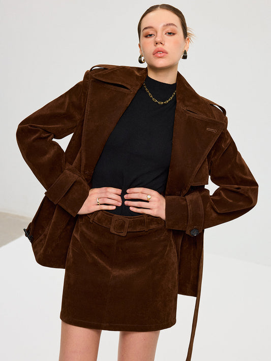 Belted Suede Trench Coat