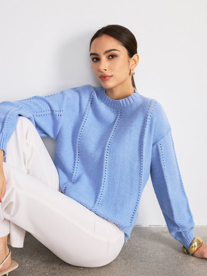 Eyelet Detail Crew Neck Sweater