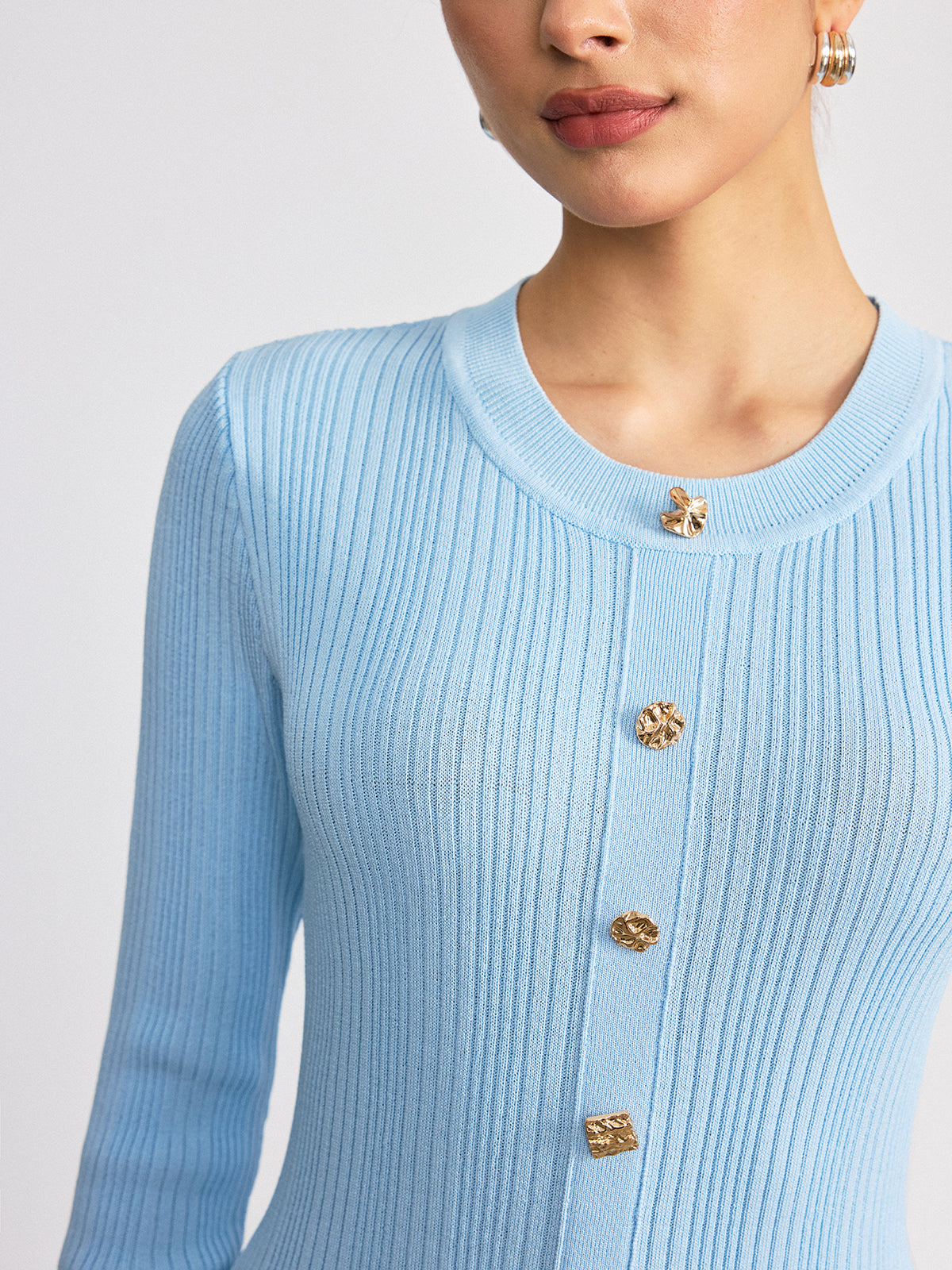 Metal Detail Ribbed Knit Maxi Dress