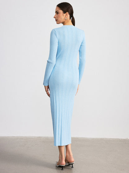Metal Detail Ribbed Knit Maxi Dress