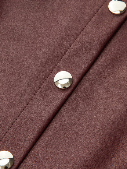 Double-Collar PU Leather Shirt Dress