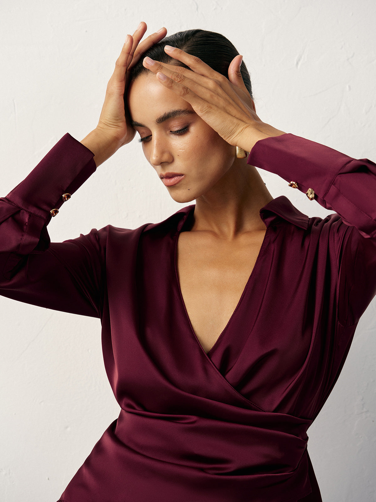 Wrap V-Neck Satin Shirt
