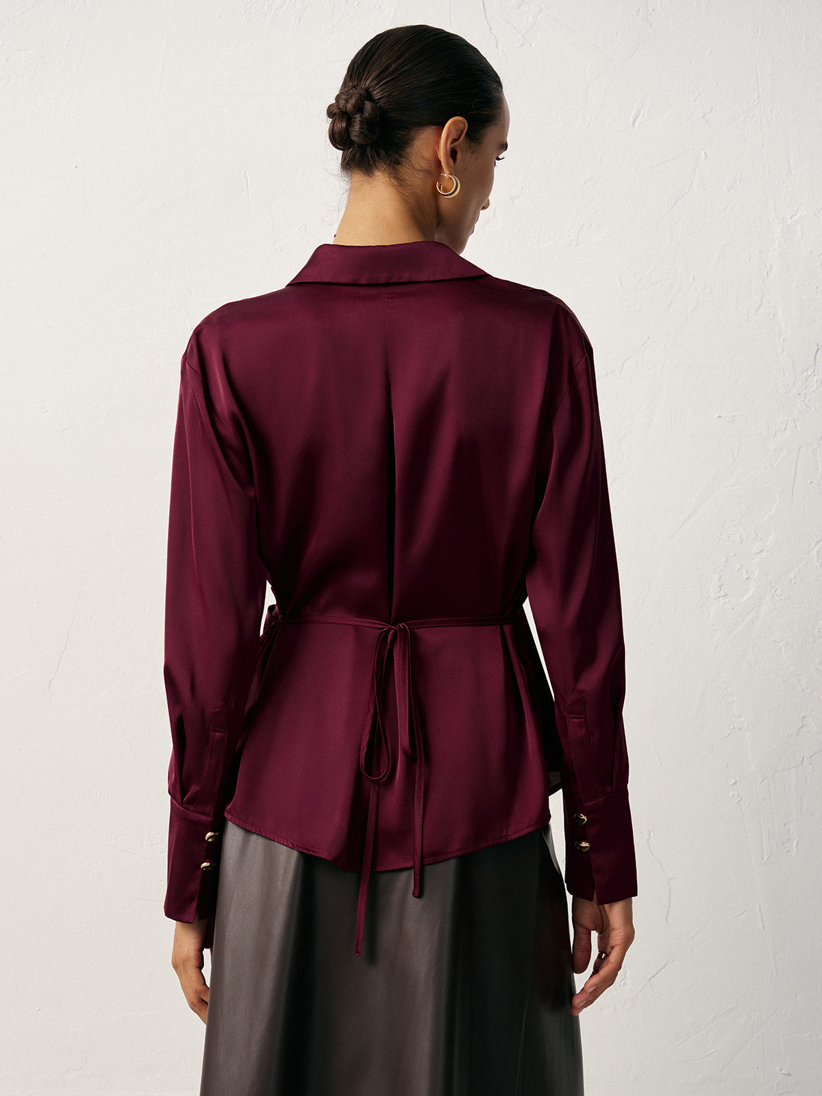 Wrap V-Neck Satin Shirt