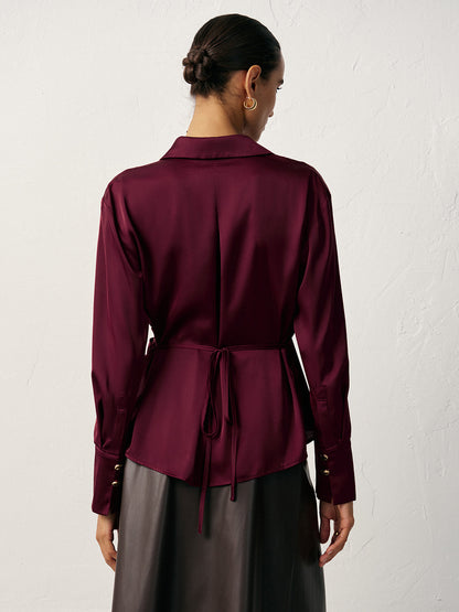 Wrap V-Neck Satin Shirt