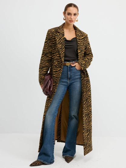 Tiger Print Oversized Tweed Long Coat