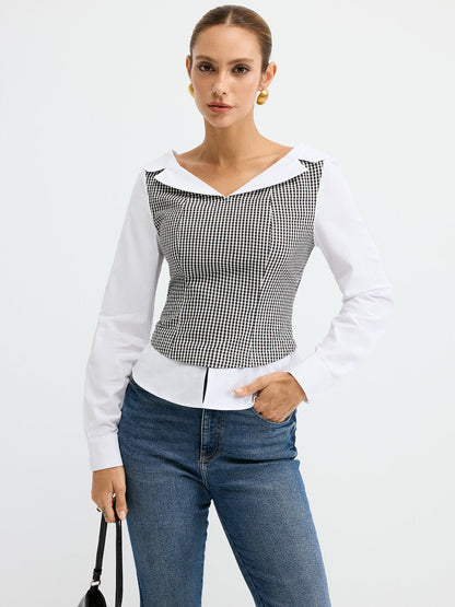 2 in 1 Gingham Paneled Shirt