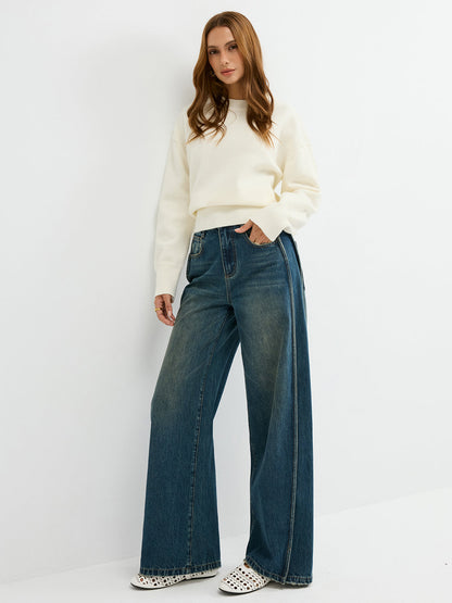 Side Panel Detail Mid-Waist Jeans