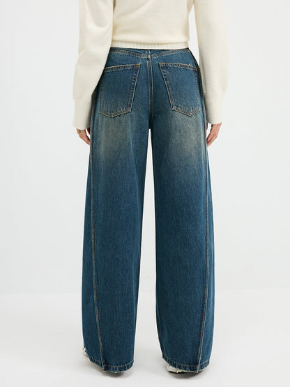 Side Panel Detail Mid-Waist Jeans