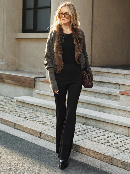 Faux Fur Collar Wool Blend Knit Outerwear