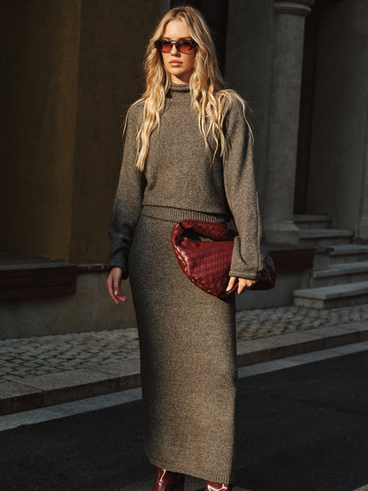 Wool Blend Knit Sweater and Maxi Skirt Set