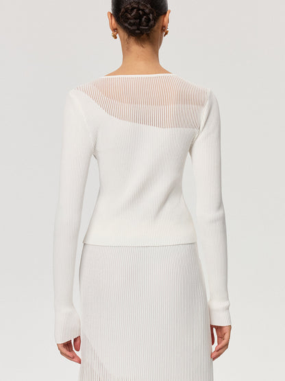 Sheer Panel Ribbed Knit Top