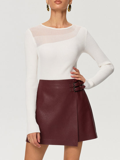 Sheer Panel Ribbed Knit Top