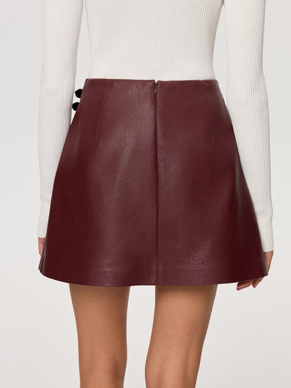 PU Leather Asymmetric Skirt with Double-Belt Detail