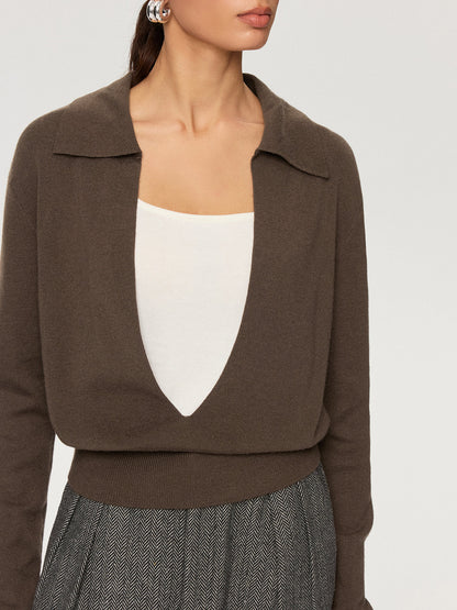 2 in 1 Color-Block Wool Blend Polo Collar Sweater
