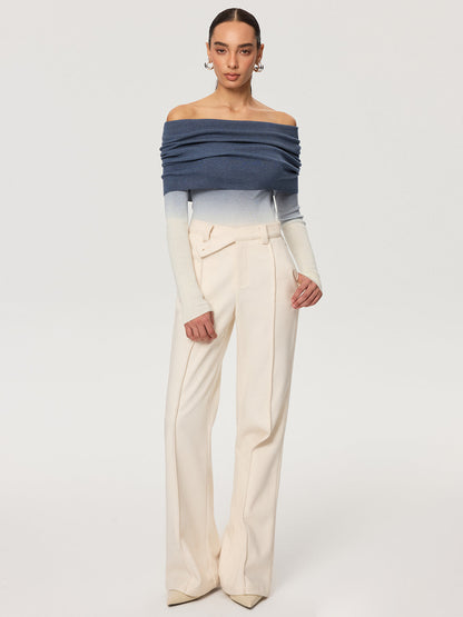 Off-Shoulder Ombre Wool Blend Knit Top
