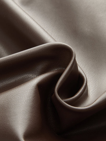 Ruched Slit PU Leather Midi Skirt