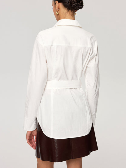 Cotton Blend Shirt with Metal Buckle Belt