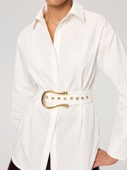 Cotton Blend Shirt with Metal Buckle Belt