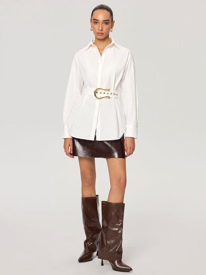 Cotton Blend Shirt with Metal Buckle Belt