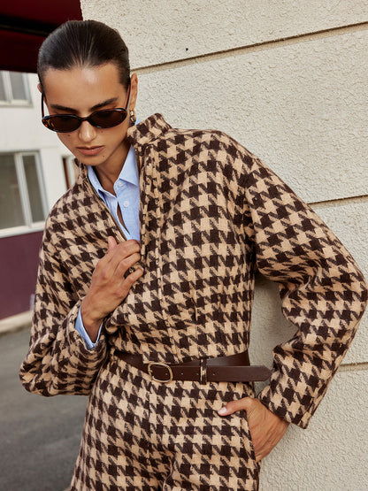 Houndstooth Stand-Collar Jacket