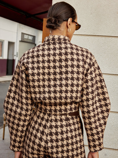 Houndstooth Stand-Collar Jacket