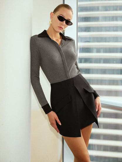 Decor Pocket Slit-Front Mini Skirt