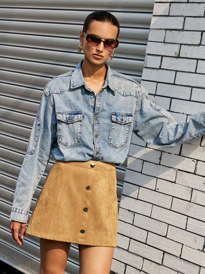 Decor Button Suede Mini Skirt