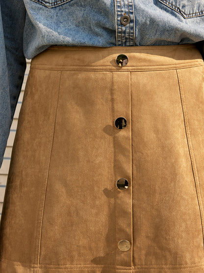 Decor Button Suede Mini Skirt
