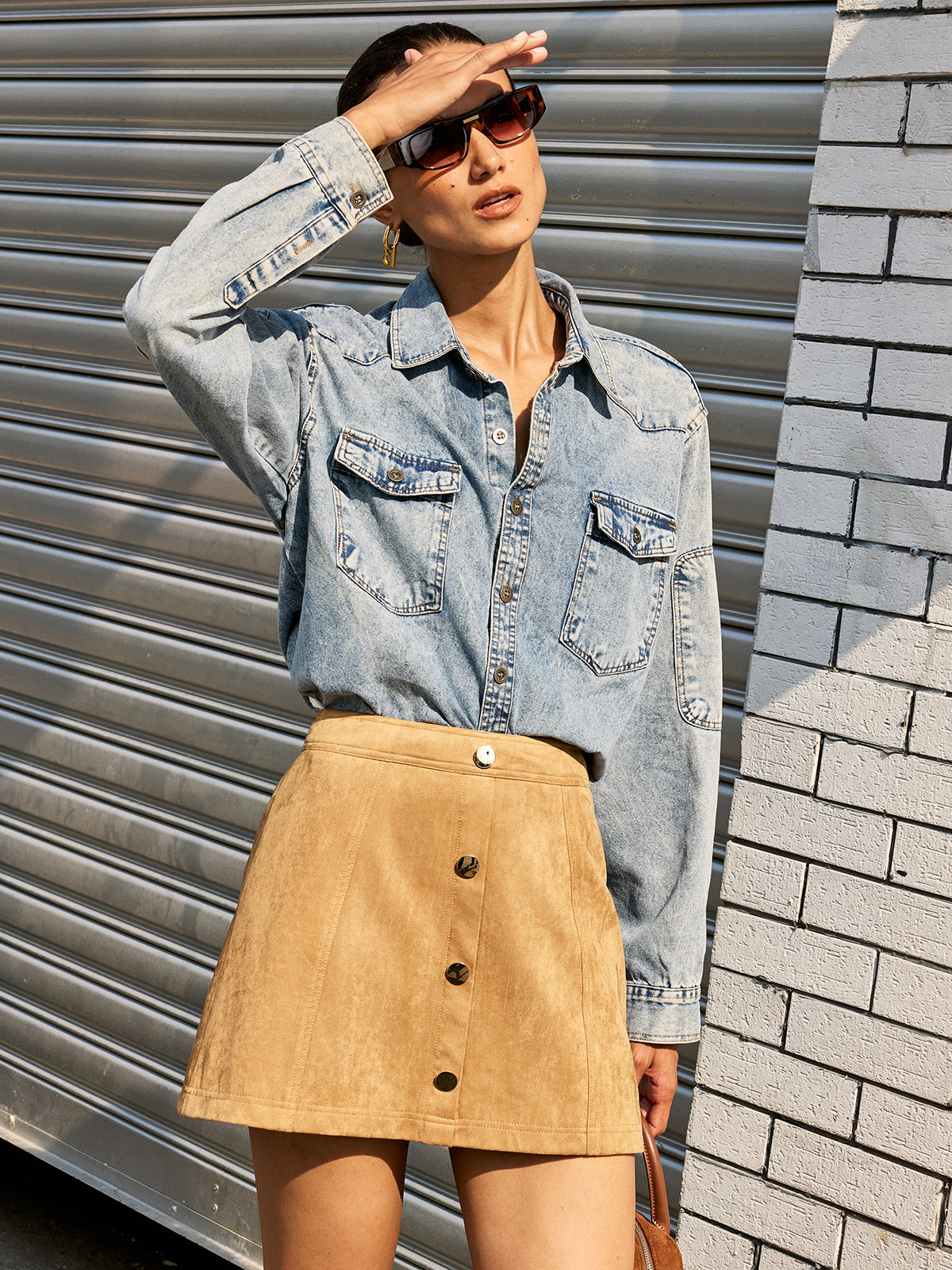 Decor Button Suede Mini Skirt