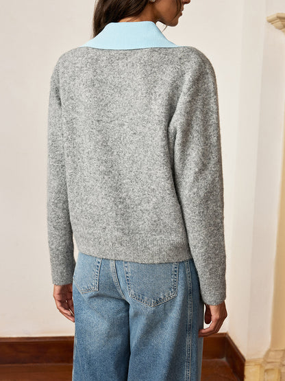 Contrast Collar Wool Blend Sweater