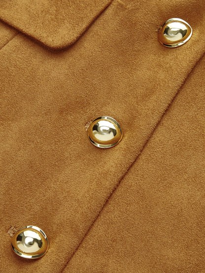 Metal Button Suede Keyhole-Neck Mini Dress