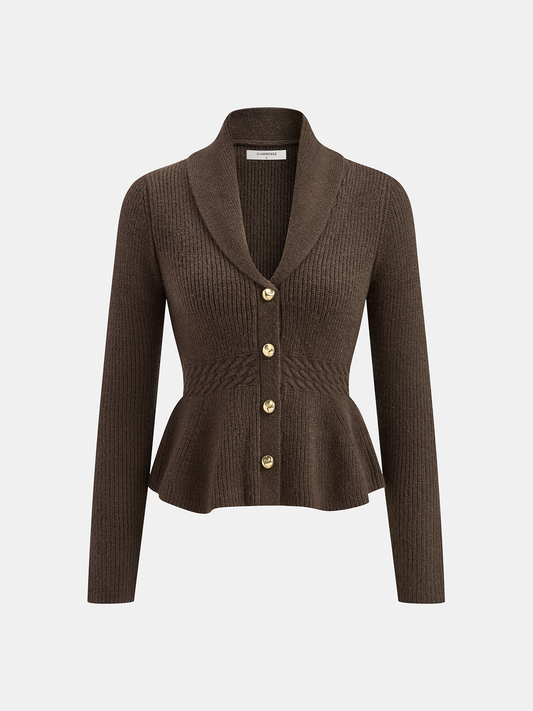 Shawl Collar Peplum Knit Cardigan