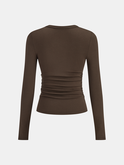 Belt-Decor Asymmetric Long Sleeve T-Shirt