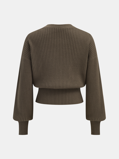 Metal Button Ribbed Cardigan