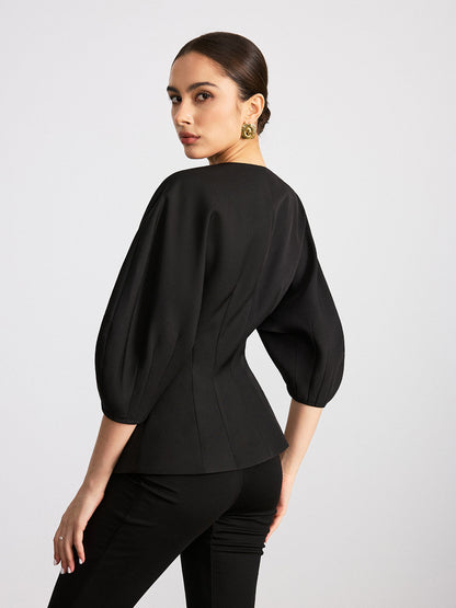 V-Neck Batwing Sleeve Blouse