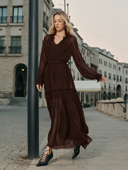 Ruffled Chiffon Semi-Sheer Dress
