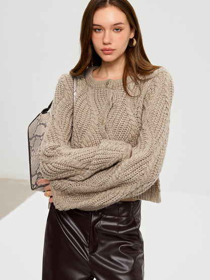 Wool Blend Cable Knit Cardigan