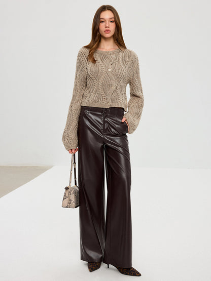 Wool Blend Cable Knit Cardigan