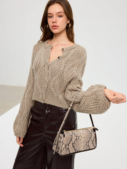 Wool Blend Cable Knit Cardigan