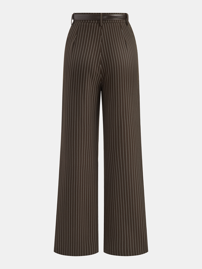 Mid-Waist Pinstripe Belted Pants