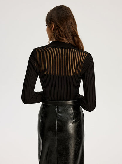 Ribbed Collared Knit Top