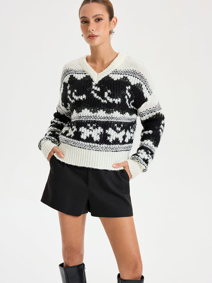 V-Neck Sequin Cowichan Sweater