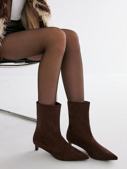 Suede Pointed-Toe Kitten Heel Ankle Boots