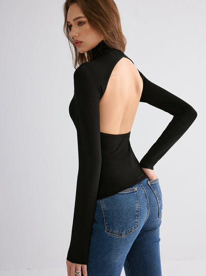 Bra Free Soft Line Open Back Long Sleeve Shirt